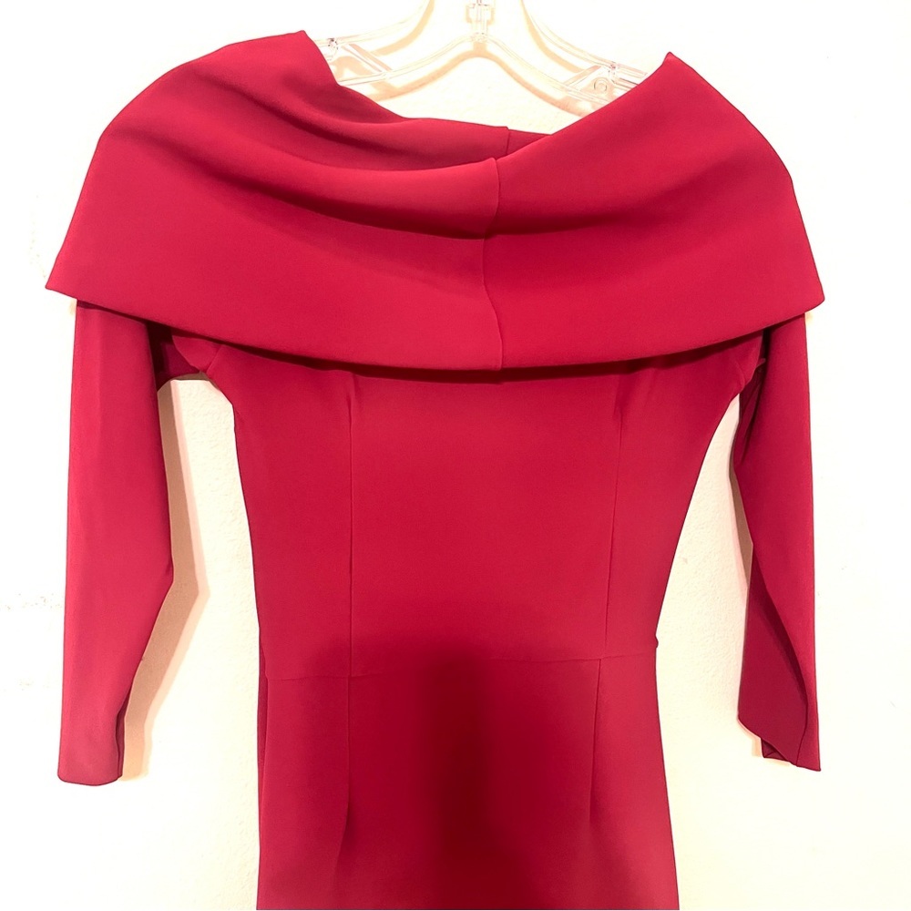 SOLD ♥️ CHIARA BONI LA PETITE ROBE Red Off-the-Shoulder Portrait Dress - Picture 3 of 8